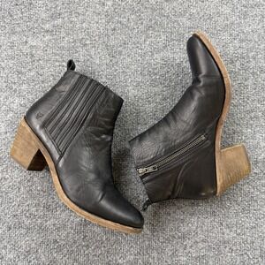 Frye Black Leather Side Zip‎ Ankle Boots Booties 9B Stacked Heel